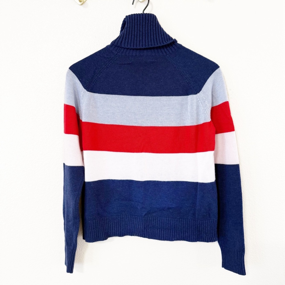 Krimson Klover Joni Striped Embossed Peace Love Ski Blue Red Embossed Sweater - Picture 4 of 9